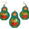 Earrings and pendant: cyan floral dress Babooshki s