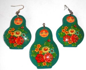 Earrings and pendant: cyan floral dress Babooshki s