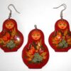 Earrings and pendant: dark red floral dress Babooshki s
