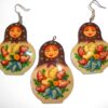 Earrings and pendant: dark brown scarf white floral dress Babooshki s