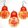 Earrings and pendant: red scarf white floral dress Babooshki s