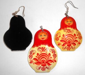 Earrings and pendant: red scarf white floral dress Babooshki s