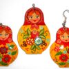 Earrings and pendant: red scarf yellow floral dress Babooshki s
