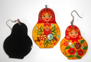 Earrings and pendant: red scarf yellow floral dress Babooshki s