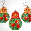 Earrings and pendant: red/white scarf cyan floral dress Babooshki s