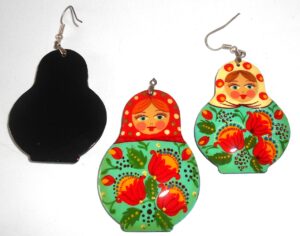 Earrings and pendant: red/white scarf cyan floral dress Babooshki s