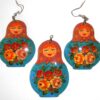Earrings and pendant: light brown scarf blue floral dress Babooshki s