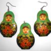 Earrings and pendant: green scarf black floral dress Babooshki s