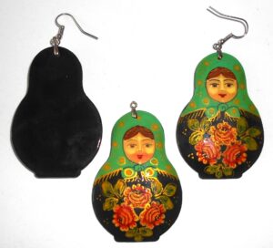 Earrings and pendant: green scarf black floral dress Babooshki s