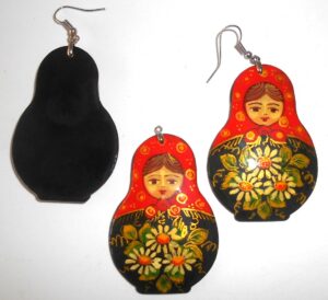 Earrings and pendant: red scarf black floral dress Babooshki s