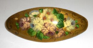 Hair Clip: Flowers on gold oval Babooshki s