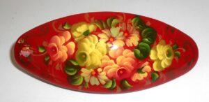 Hair Clip: Flowers on red oval Babooshki s