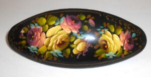 Hair Clip: Flowers on black oval Babooshki s