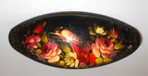 Hair Clip: Flowers on black w/bird oval Babooshki s