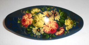 Hair Clip: Flowers on blue oval Babooshki s