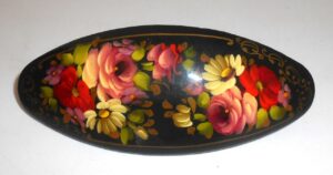 Hair Clip: Flowers on black oval Babooshki s