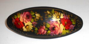 Hair Clip: Flowers on black oval Babooshki s