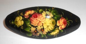 Hair Clip: Flowers on black oval Babooshki s