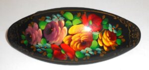 Hair Clip: Flowers on black oval Babooshki s