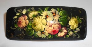 Hair Clip: Flowers on black rectangle Babushka Matryoshka Babooshki Babushkas