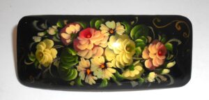 Hair Clip: Flowers on black rectangle Babooshki s