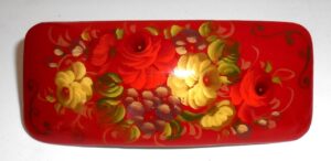 Hair Clip: Flowers on red rectangle Babushka Matryoshka Babooshki Babushkas