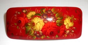 Hair Clip: Flowers on red rectangle Babooshki s