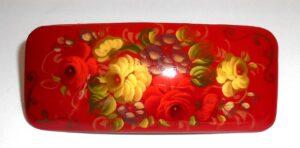 Hair Clip: Flowers on red rectangle Babooshki s