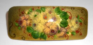 Hair Clip: Flowers on gold rectangle Babooshki s
