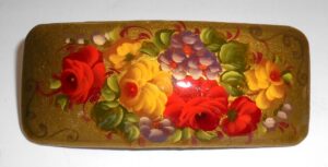 Hair Clip: Flowers on gold rectangle Babooshki s