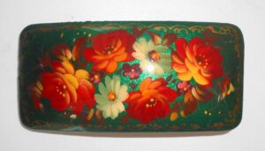 Hair Clip: Flowers on green rectangle Babushka Matryoshka Babooshki Babushkas