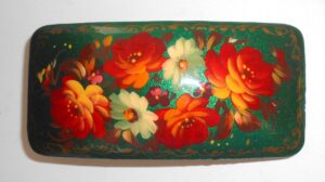 Hair Clip: Flowers on green rectangle Babooshki s
