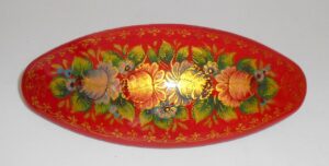 Hair Clip: Flowers on red w/ornament oval Babooshki s
