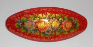 Hair Clip: Flowers on red w/ornament oval Babooshki s