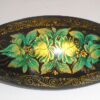Hair Clip: green Flowers on black w/ornament oval Babooshki s
