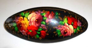 Hair Clip: Flowers on black oval Babooshki s