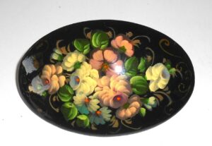 Hair Clip: Flowers on black oval large Babooshki s