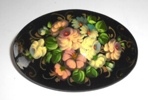 Hair Clip: Flowers on black oval large Babooshki s