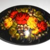 Hair Clip: Flowers on black oval large Babushka Matryoshka Babooshki Babushkas