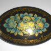 Hair Clip: blue Flowers on black w/ornament oval large Babooshki s