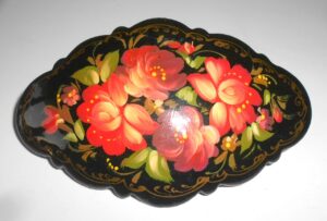 Hair Clip: Flowers on black w/ornament fancy Babushka Matryoshka Babooshki Babushkas
