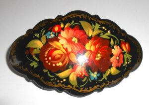 Hair Clip: Flowers on black w/ornament fancy Babushka Matryoshka Babooshki Babushkas