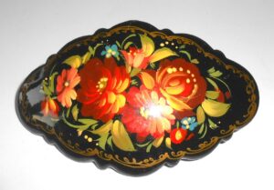 Hair Clip: Flowers on black w/ornament fancy Babooshki s