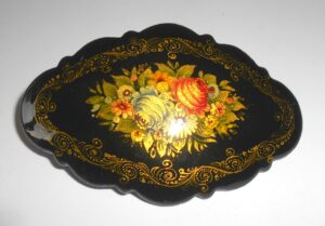 Hair Clip: Flowers on black w/ornament fancy Babushka Matryoshka Babooshki Babushkas