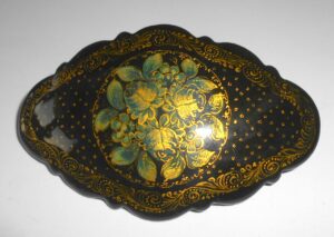 Hair Clip: blue Flowers on black w/ornament fancy Babooshki s