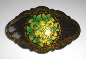 Hair Clip: green Flowers on black w/ornament fancy Babushka Matryoshka Babooshki Babushkas
