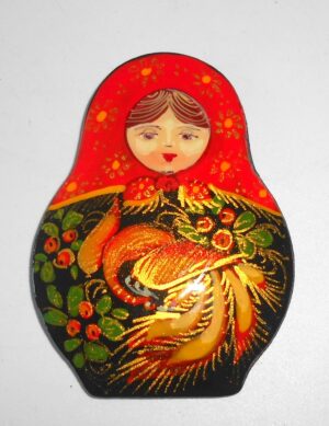 Fridge Magnet: ‘Fire Bird’ red scarf Babooshki s