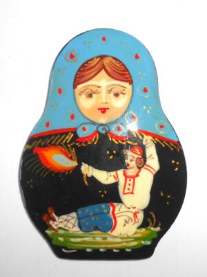 Fridge Magnet: 'Fire Bird' blue scarf Babushka Matryoshka Babooshki Babushkas