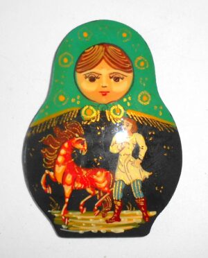 Fridge Magnet: ‘Little Humpbacked Horse’ green scarf Babooshki s