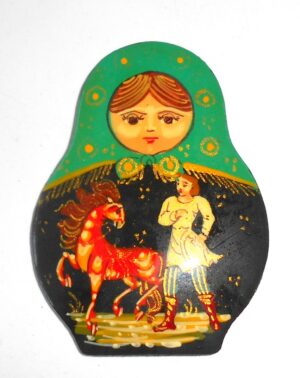 Fridge Magnet: ‘Little Humpbacked Horse’ green scarf Babooshki s